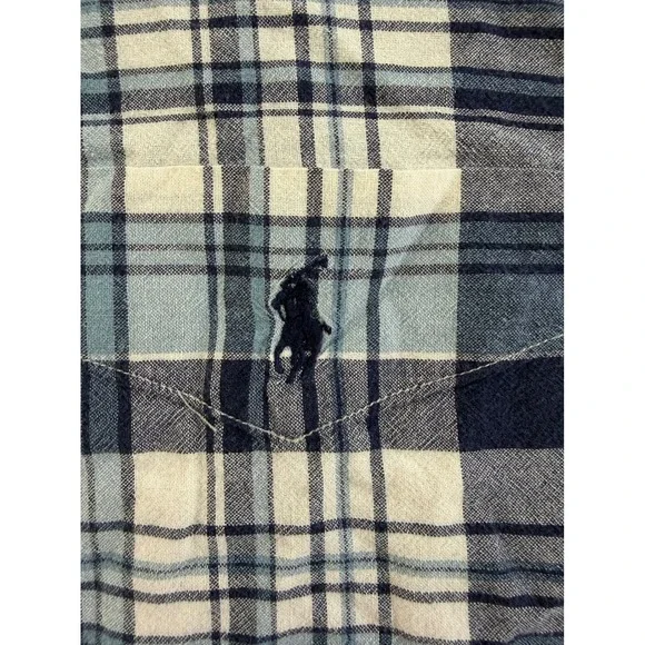 Ralph Lauren Purcell Mens XL Blue Plaid Short Sleeve Cotton Popover Shirt - Picture 3 of 4